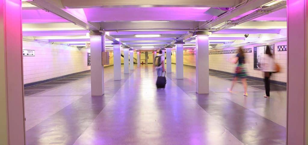 Photo: lighting improvements at PATCO 9th & 10th Street Concourses