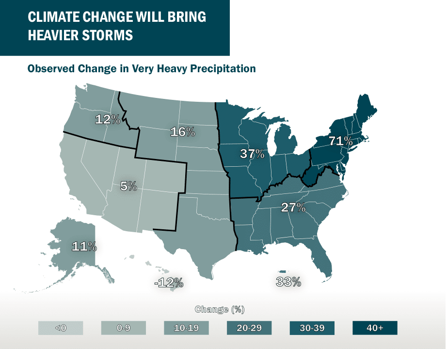 Infographic Climate Change Heavy Precipitation Map