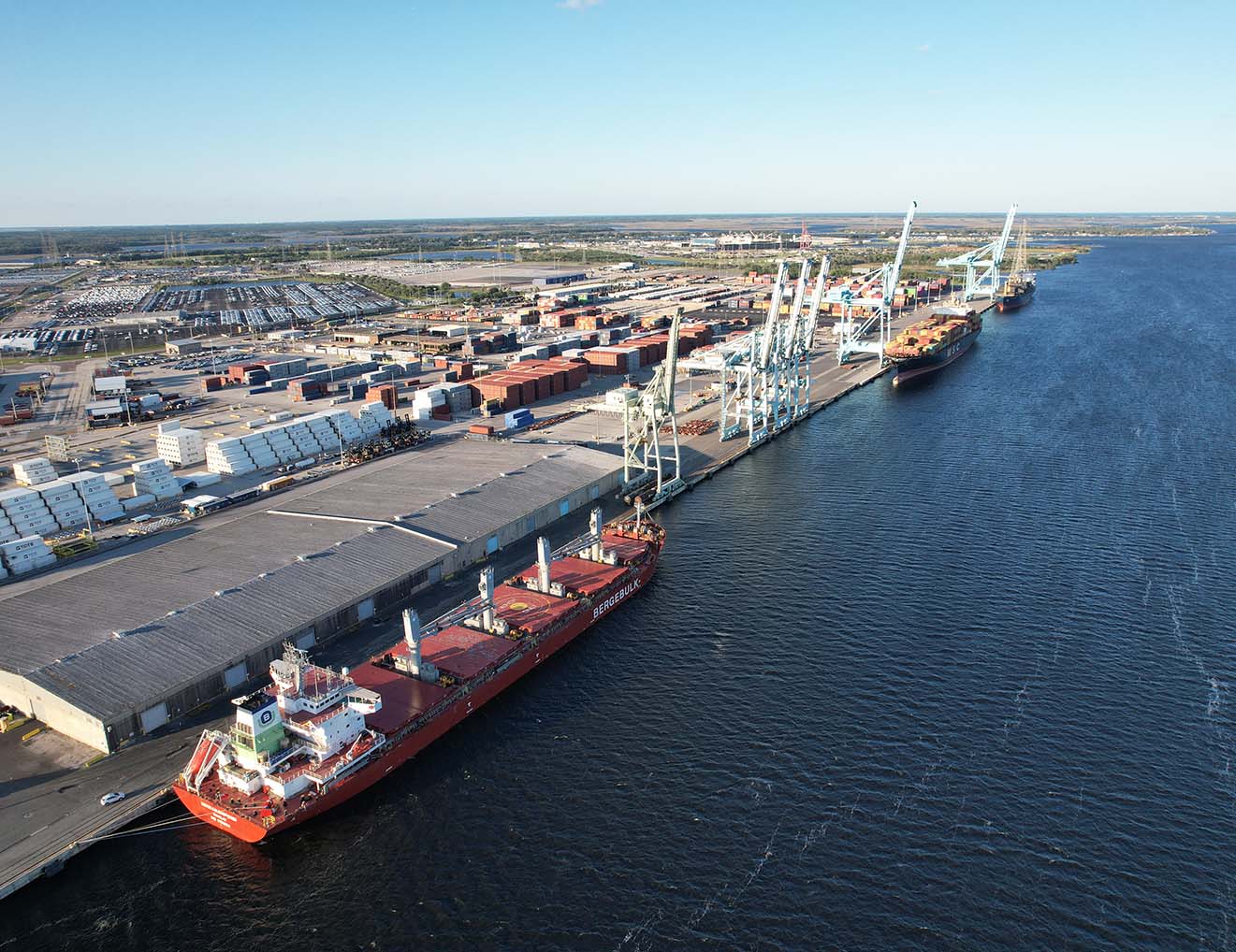 Aerial view from over the port of Jacksonville, Florida